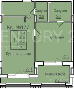 1-к квартира, вторичка, 63м2, 7/10 этаж