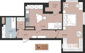 1-к квартира, строящийся дом, 56м2, 6/10 этаж