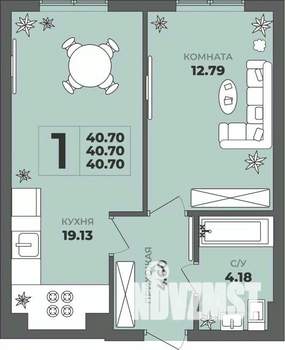 1-к квартира, строящийся дом, 41м2, 1/8 этаж