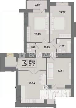 3-к квартира, вторичка, 78м2, 1/10 этаж
