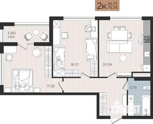 2-к квартира, строящийся дом, 76м2, 6/10 этаж
