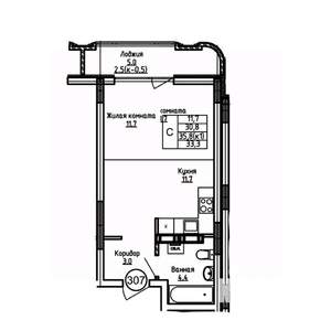 Студия квартира, вторичка, 33м2, 4/9 этаж