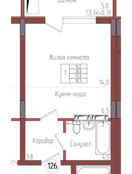 Студия квартира, вторичка, 30м2, 7/9 этаж