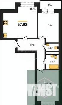 2-к квартира, вторичка, 58м2, 2/9 этаж