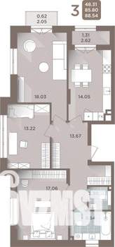 3-к квартира, строящийся дом, 86м2, 1/5 этаж