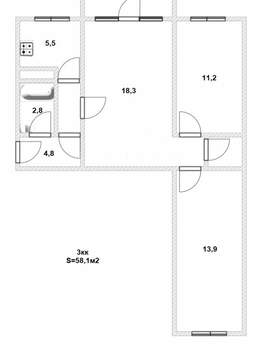 3-к квартира, вторичка, 58м2, 3/5 этаж