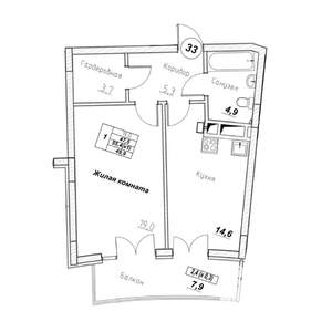 1-к квартира, вторичка, 50м2, 6/7 этаж