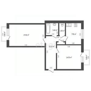 2-к квартира, вторичка, 57м2, 3/3 этаж