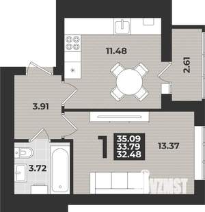 1-к квартира, вторичка, 35м2, 6/9 этаж