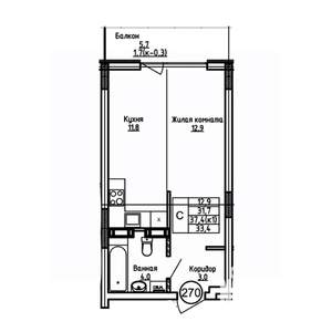 Студия квартира, вторичка, 33м2, 8/9 этаж