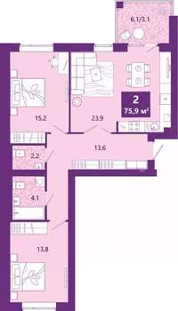 2-к квартира, сданный дом, 77м2, 4/4 этаж