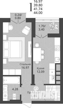 1-к квартира, строящийся дом, 42м2, 9/9 этаж