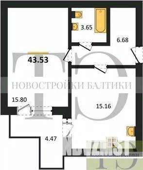 1-к квартира, вторичка, 44м2, 3/9 этаж