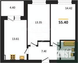 2-к квартира, вторичка, 55м2, 3/4 этаж