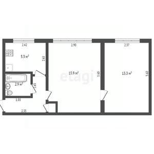 2-к квартира, вторичка, 42м2, 2/5 этаж