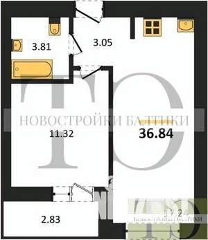 1-к квартира, вторичка, 37м2, 7/9 этаж