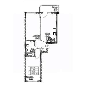 2-к квартира, вторичка, 57м2, 9/9 этаж