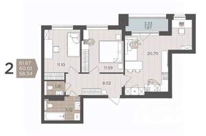 2-к квартира, вторичка, 60м2, 2/9 этаж