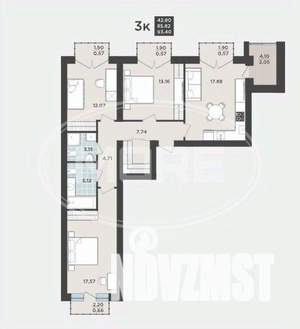 3-к квартира, вторичка, 86м2, 9/9 этаж