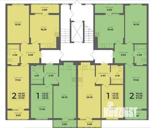2-к квартира, строящийся дом, 64м2, 1/8 этаж