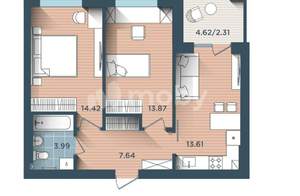 2-к квартира, вторичка, 61м2, 3/4 этаж
