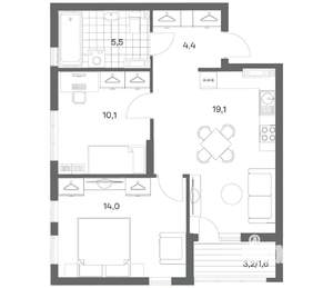 2-к квартира, строящийся дом, 55м2, 9/18 этаж