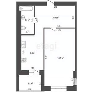 2-к квартира, вторичка, 41м2, 7/9 этаж