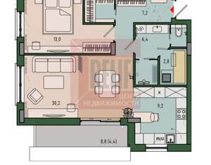 2-к квартира, вторичка, 66м2, 4/13 этаж