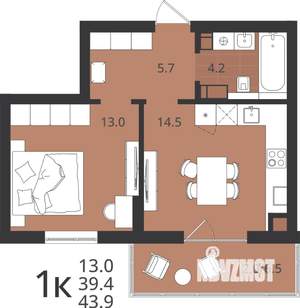 1-к квартира, вторичка, 39м2, 4/9 этаж