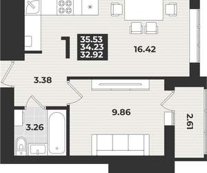 1-к квартира, вторичка, 36м2, 6/9 этаж