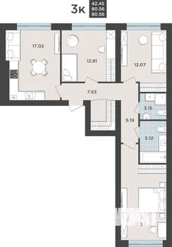 3-к квартира, вторичка, 81м2, 1/9 этаж