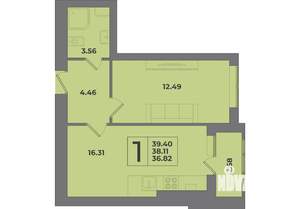 1-к квартира, строящийся дом, 39м2, 5/8 этаж