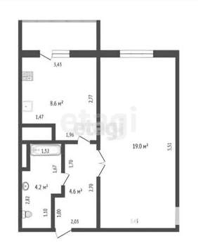 1-к квартира, вторичка, 40м2, 9/9 этаж