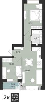 1-к квартира, вторичка, 56м2, 2/9 этаж