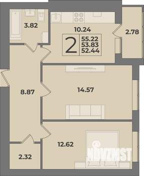 2-к квартира, вторичка, 55м2, 8/9 этаж