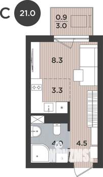 1-к квартира, вторичка, 21м2, 9/9 этаж