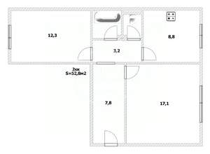 2-к квартира, вторичка, 53м2, 1/5 этаж