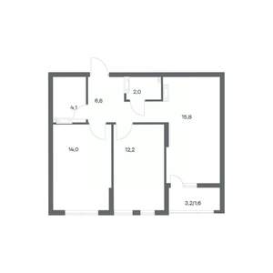 2-к квартира, строящийся дом, 57м2, 6/18 этаж