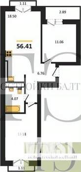 2-к квартира, вторичка, 56м2, 9/9 этаж