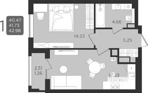 1-к квартира, вторичка, 42м2, 3/9 этаж