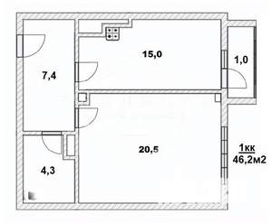 1-к квартира, вторичка, 46м2, 4/9 этаж