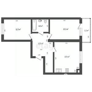 2-к квартира, вторичка, 60м2, 4/6 этаж