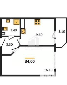 1-к квартира, вторичка, 34м2, 1/9 этаж