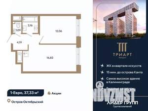 1-к квартира, вторичка, 37м2, 3/12 этаж