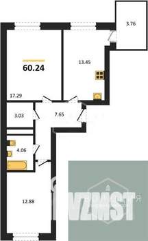 2-к квартира, вторичка, 60м2, 6/9 этаж