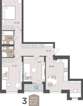 3-к квартира, вторичка, 80м2, 9/9 этаж