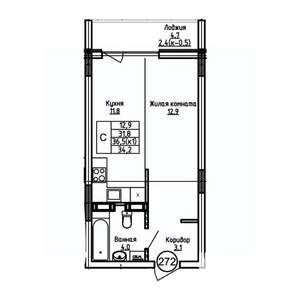 Студия квартира, вторичка, 34м2, 8/9 этаж