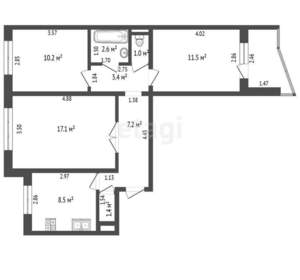 3-к квартира, вторичка, 65м2, 9/10 этаж