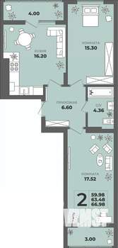 2-к квартира, вторичка, 63м2, 4/8 этаж