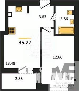 1-к квартира, вторичка, 35м2, 2/9 этаж
